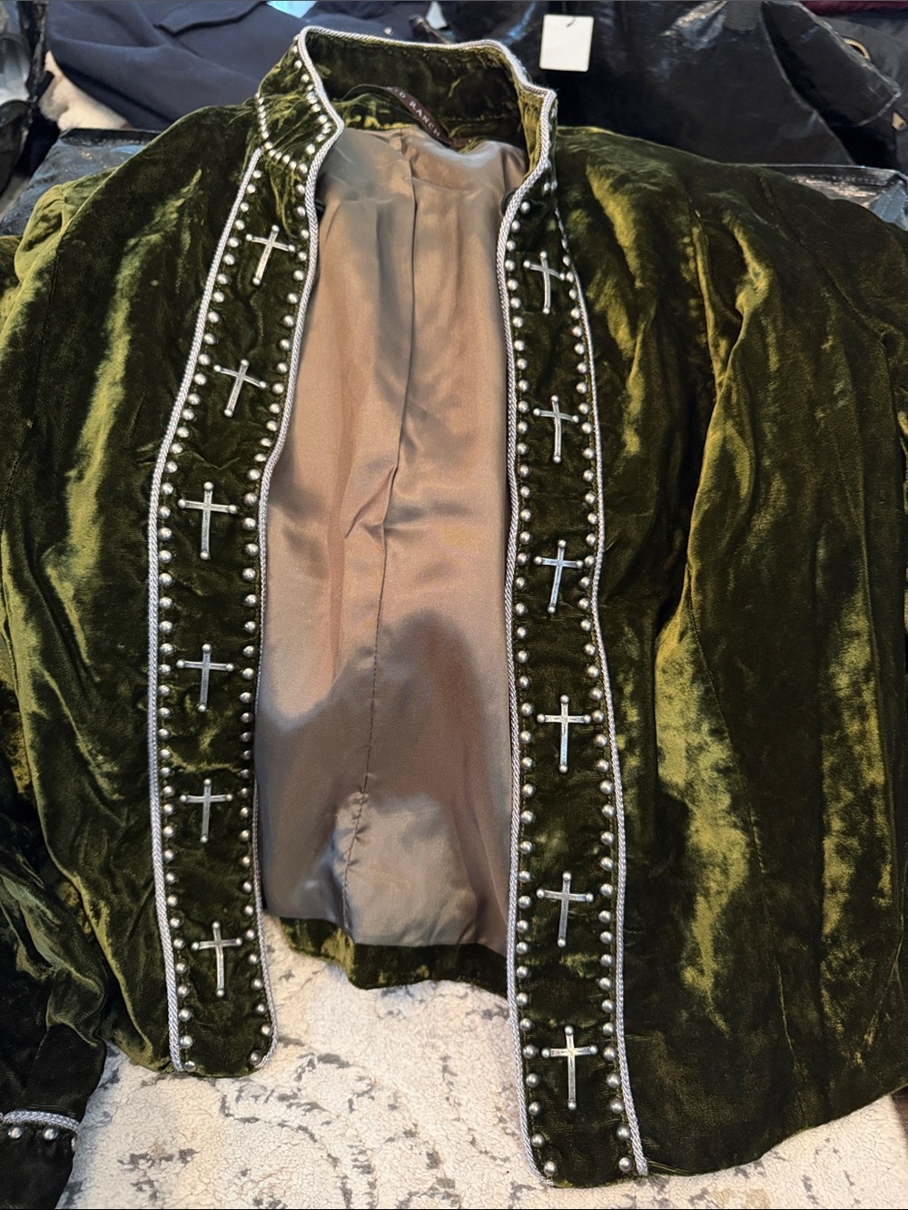 Double D Ranch Olive Velvet Jacket with Cross Embellishment